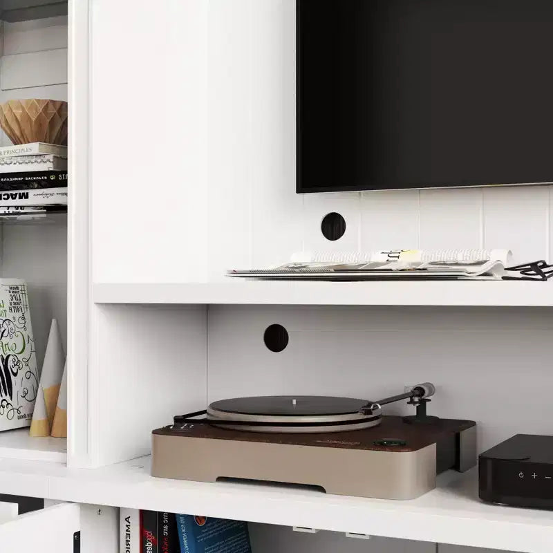 Famapy White Media Entertainment Center Large TV Stand with Storage Cabinets & LED Spotlights for Living Room – Image 9
