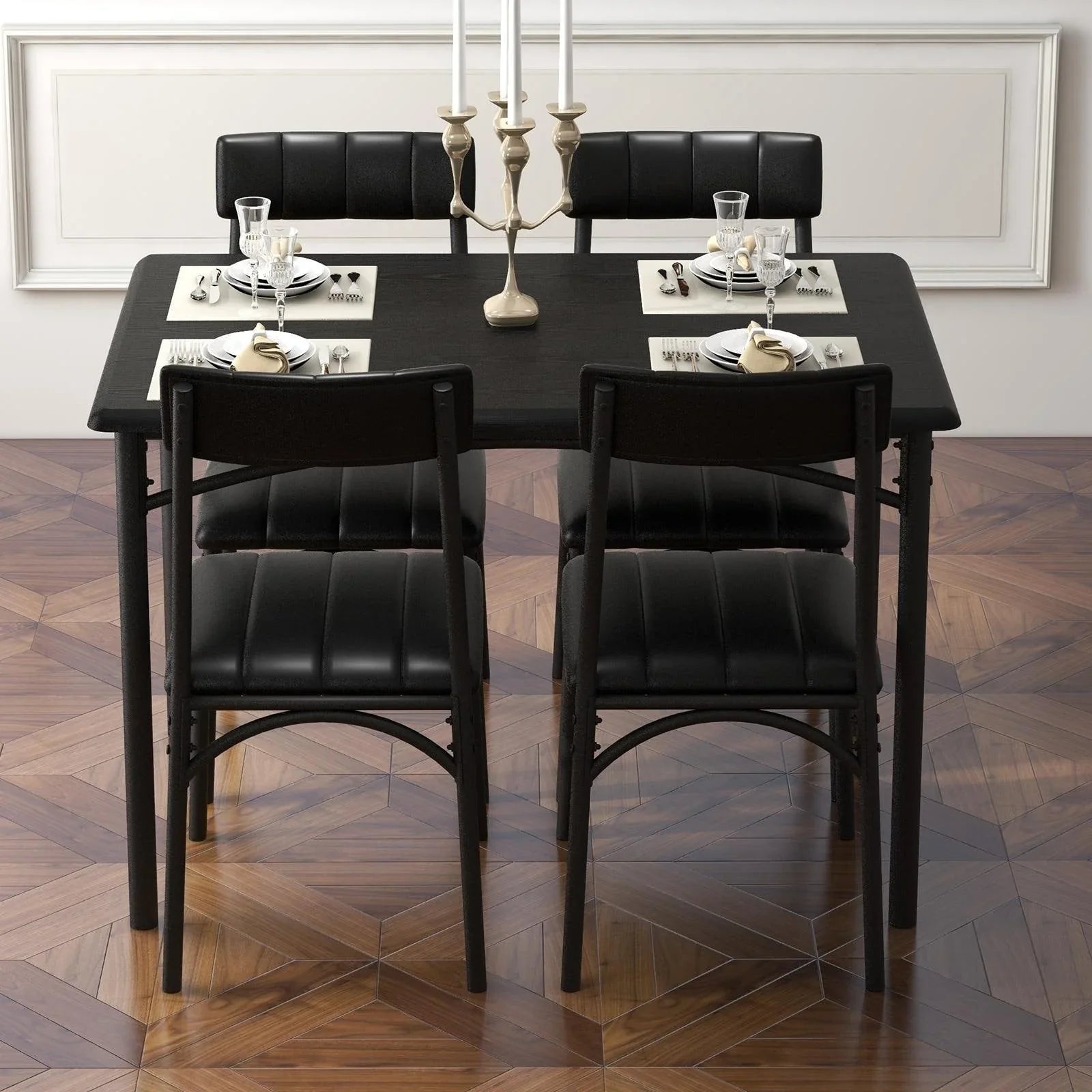 Rectangular Dining Table Set for 4 with Upholstered Chairs – Image 4