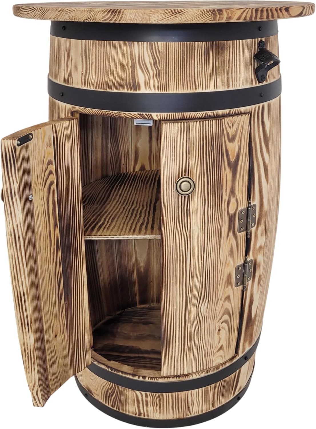 weeco Baril en bois avec étagères et portes pour ranger l'alcool - Meuble de bar avec grande surface de rangement pour 30 à 40 bouteilles - Casier à vin - 80 x 55 x 44 cm - Marron clair – Image 9
