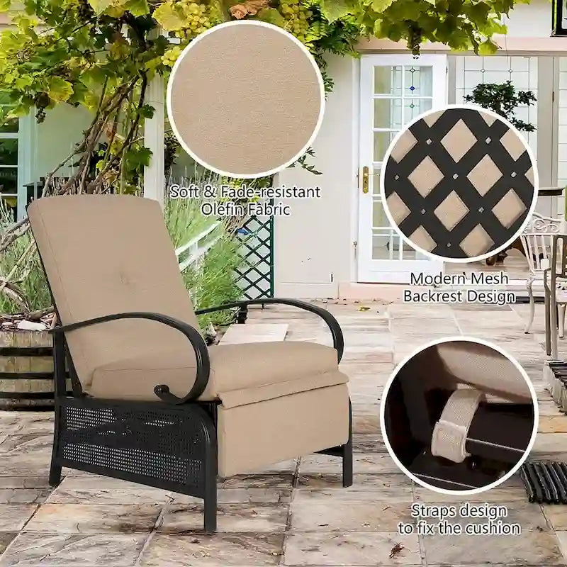 Adjustable Recliner Lounge Chair Patio Lounge Sofa with Cushion - 38 (D) x 26.5 (W) x 38.5 (H) INCH – Image 14