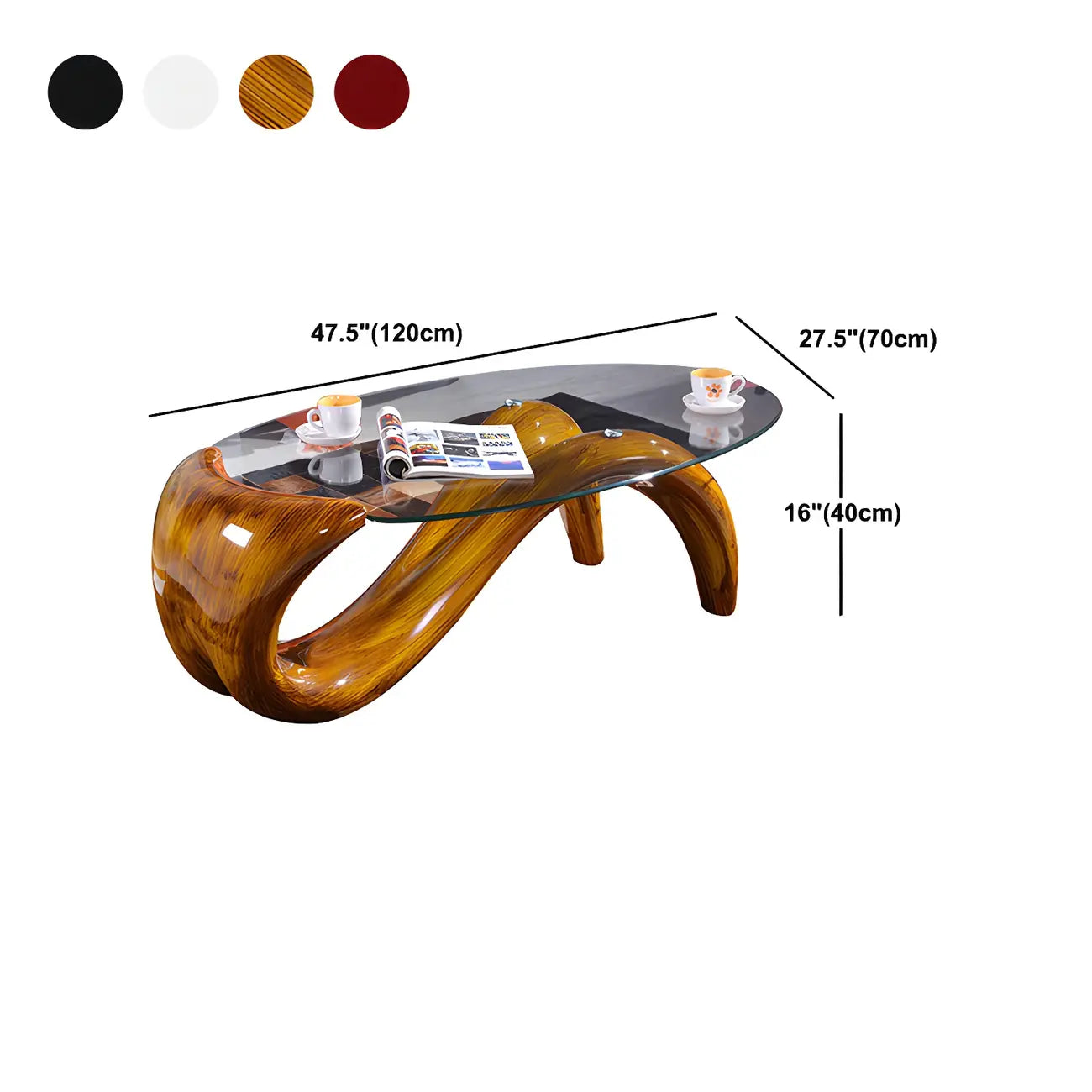 Abstract Modern Oval Glass Top Metal Base Coffee Table – Image 29