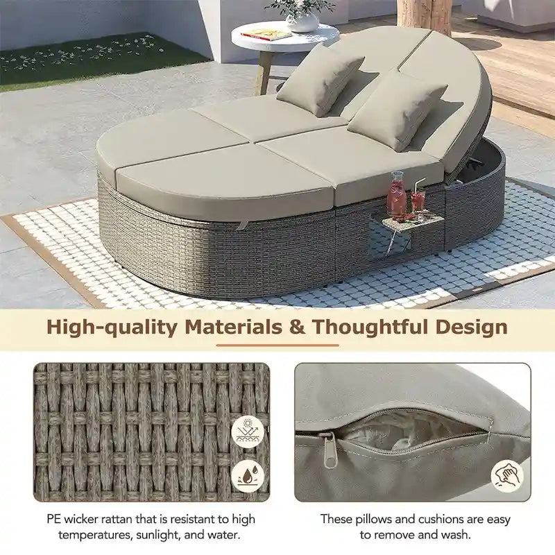 Outdoor Sun Bed Patio 2-Person Daybed with Cushions and Pillows – Image 15