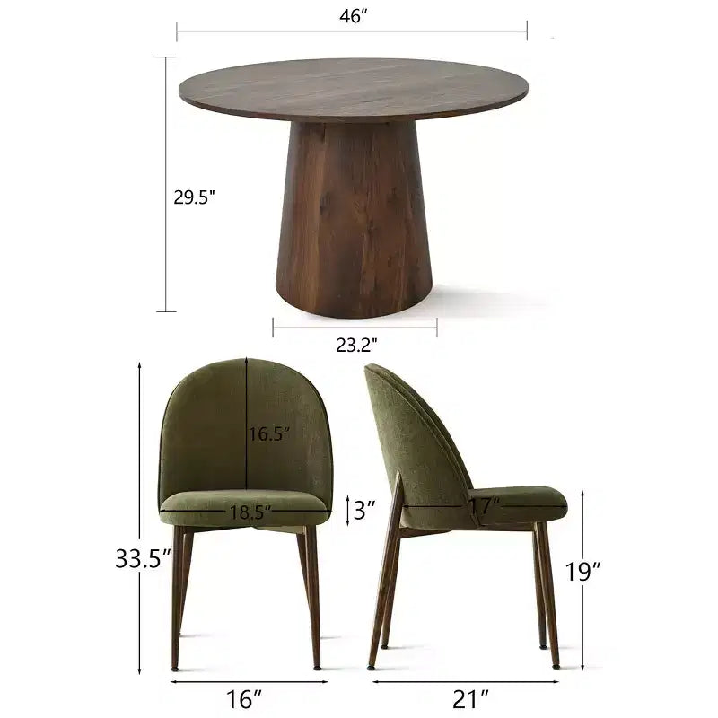 5-Piece Round Dining Set, 46 Walnut-Tone Pedestal Table and Armless Upholstered Chairs, for Breakfast Nooks-Panipeachy – Image 12