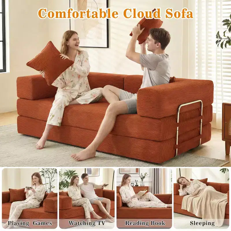 Dyonery 78Folding Sofa Bed Convertable Corduroy Couch King Size Floor Sleeper 4-in-1 DIY Combination Modular Sofa Fold Out Comfy sofa. – Image 32