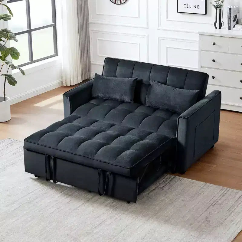 Cement Gray 3 in 1 Velvet Convertible Sleeper Sofa Bed with Pillows and Pockets, Modern Pull Out Couch Bed, Adjustable Backrest – Image 2