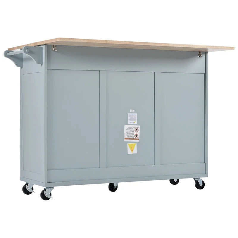 Kitchen Island with Foldable Counter Top, Kitchen Storage Cart with Slide-Out Shelf, Towel Rack and Drawer, Rolling Wheels – Image 17