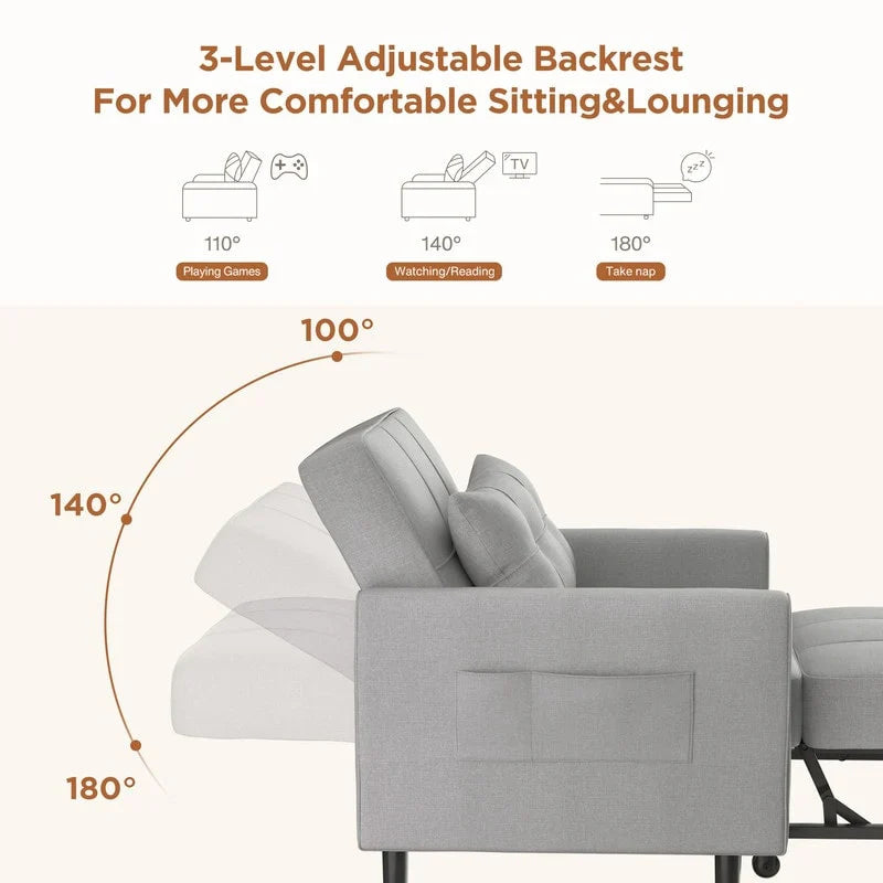 3-in-1 Adjustable Sleeper Sofa Bed, Pull Out Chair Sofa, Convertible Folding Bed for Living Room – Image 38