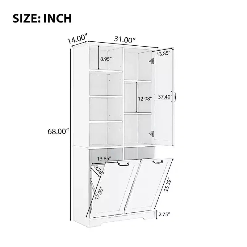 Bathroom Storage Cabinet with Doors and Drawers Tilt-Out Laundry Hamper Multiple Storage Space Freestanding Style – Image 7