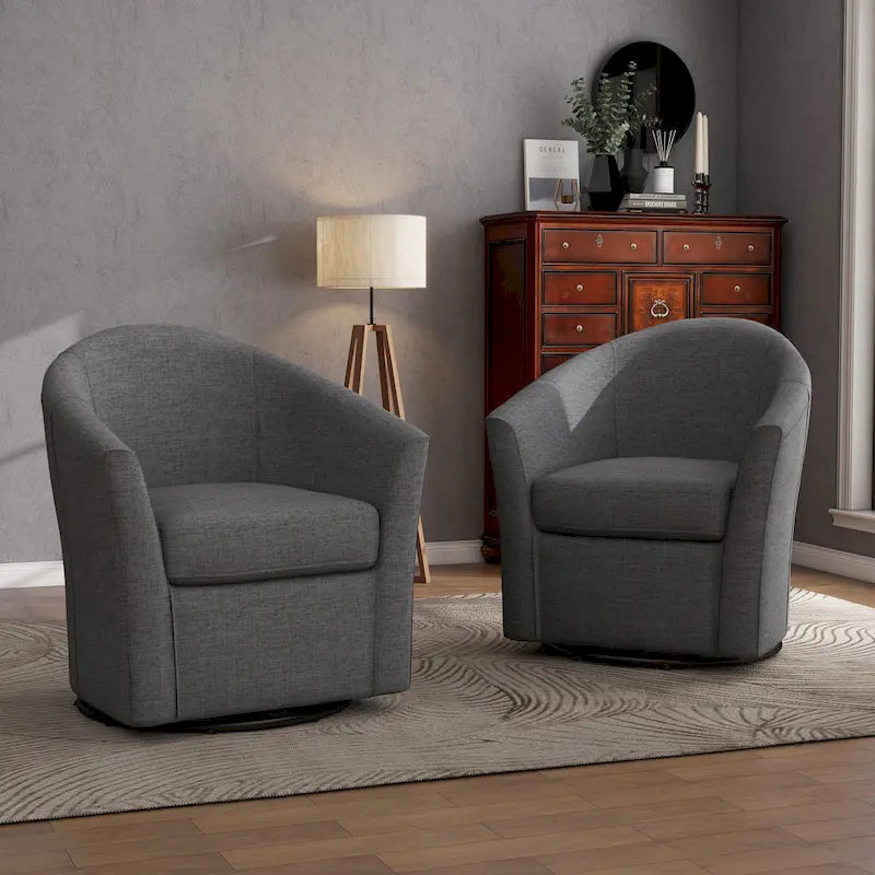 Set of 2 Modern Upholstered Swivel Barrel Chair Living Room Accent Chair – Image 33