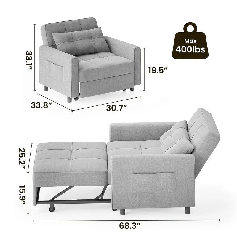 3-in-1 Adjustable Sleeper Sofa Bed, Pull Out Chair Sofa, Convertible Folding Bed for Living Room – Image 45