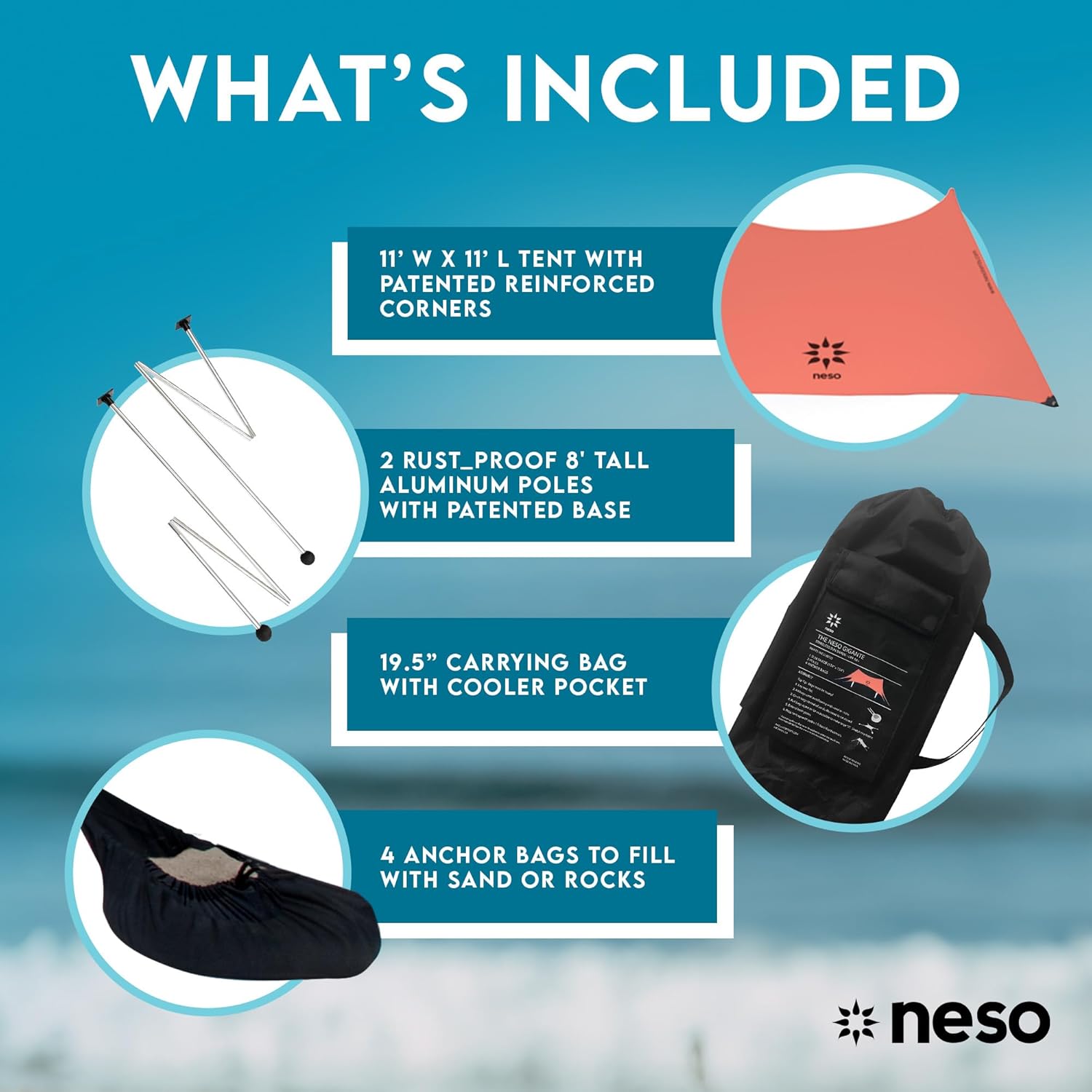 Gigante Tente de Plage Neso Tents, 2,5 m (8 pi) de Hauteur, 3,4 m (11 pi) x 3,4 m (11 pi), Coins renforcés et Poche réfrigérée – Image 8
