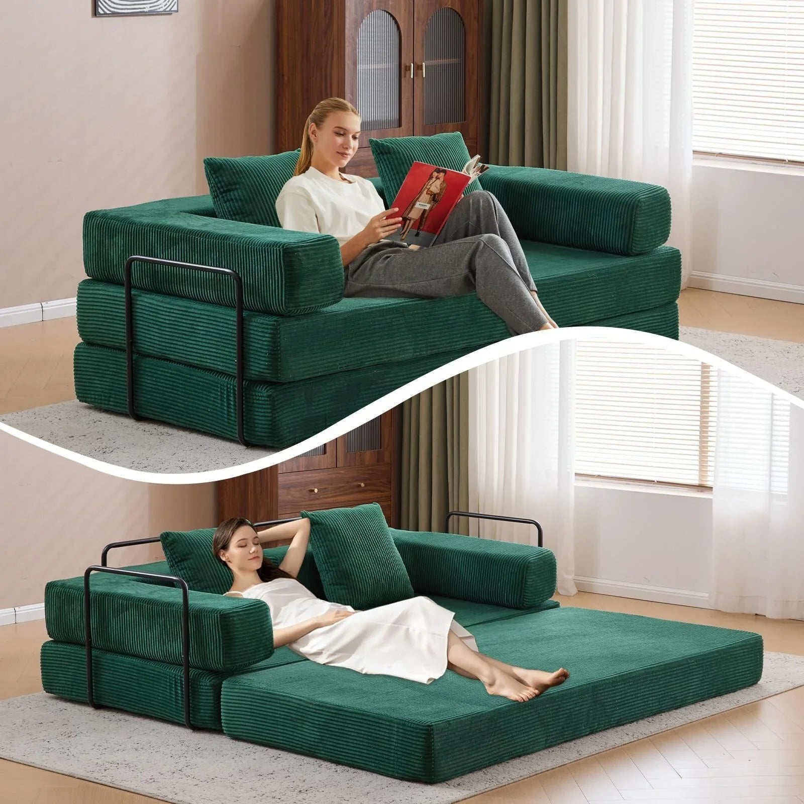 Convertible Floor Sofa Bed with Pillow Back Chenille Fabric for Living Room Bedroom – Image 22