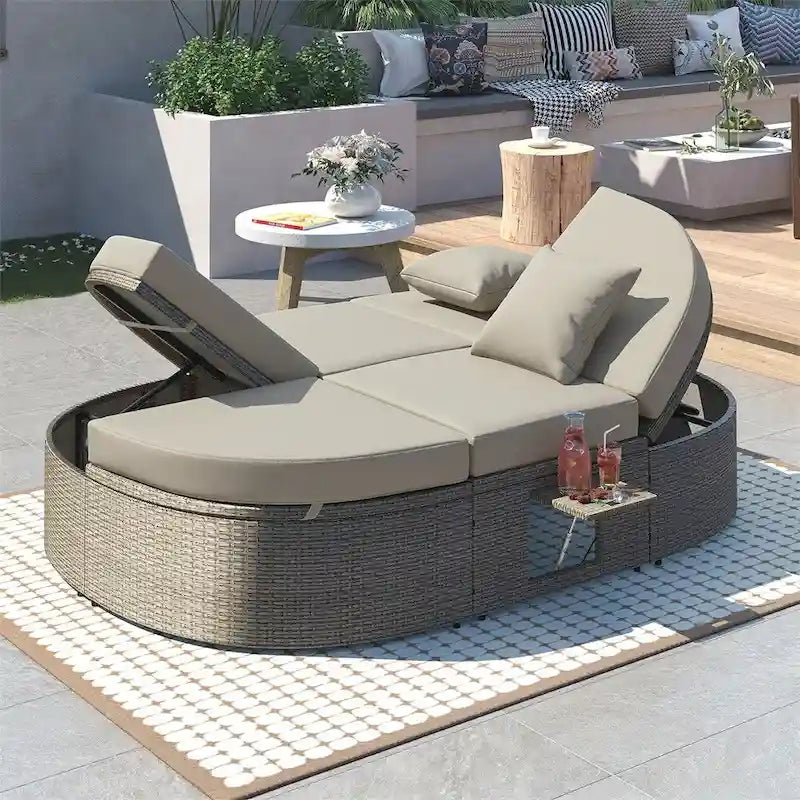 Outdoor Sun Bed Patio 2-Person Daybed with Cushions and Pillows – Image 14