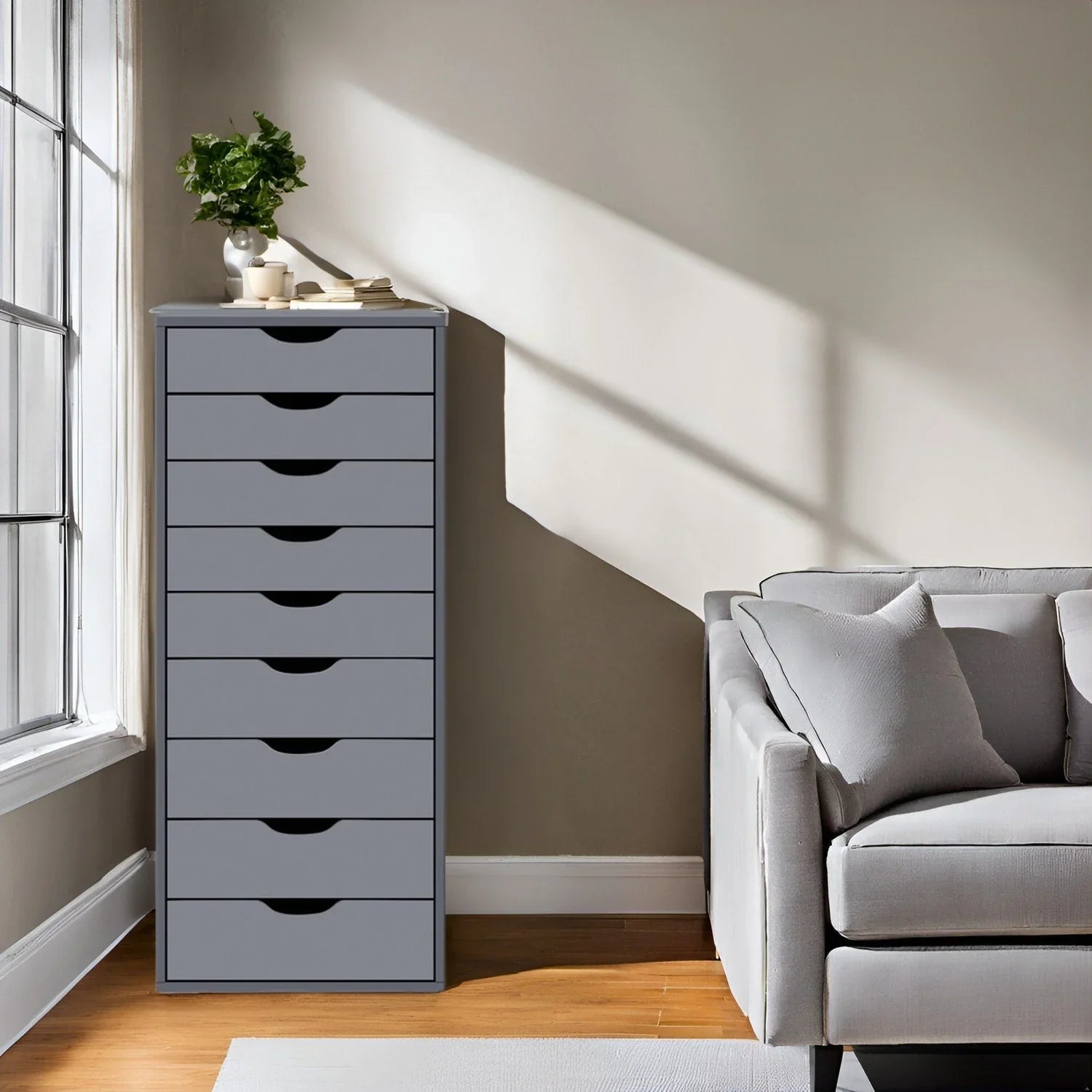 Narrow Wooden 9-Drawer Cabinet with Smooth-Glide Drawers and Top Storage Shelf – Image 15