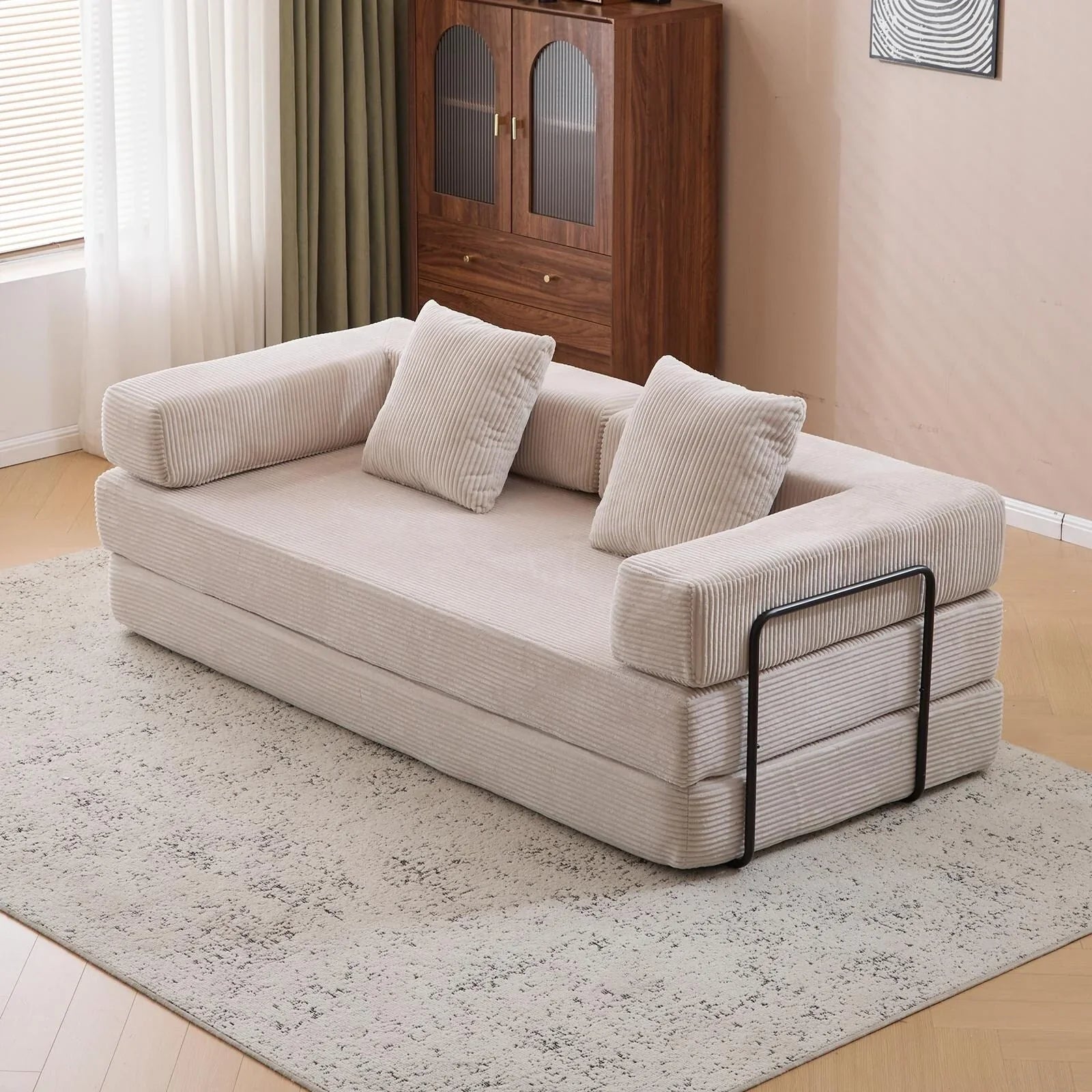 Convertible Floor Sofa Bed with Pillow Back Chenille Fabric for Living Room Bedroom – Image 23