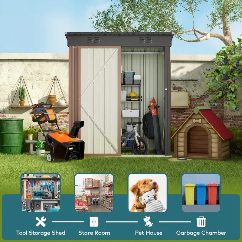 Outdoor Storage Metal Shed Garden Tool Shed with Lockable Door for Patio Furniture and Tools – Image 17