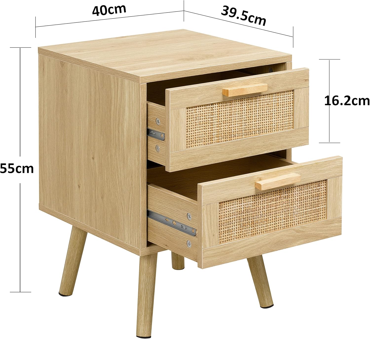 Finnhomy Lot de 2 tables de chevet, tables d'appoint avec 2 tiroirs décorés à la main en rotin, en bois, avec rangement pour chambre à coucher, naturel – Image 3