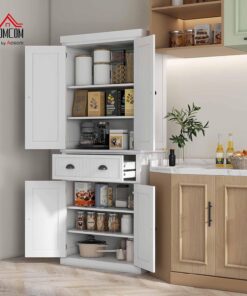 Alternative view of HOMCOM Armoire de Cuisine Buffet Cuisine Style Moderne vaisselier avec placards à Portes, étagères réglables et tiroir, Meuble de Rangement pour Salle à Manger, Salon, 76,2 x 40,2 x 183 cm, Blanc