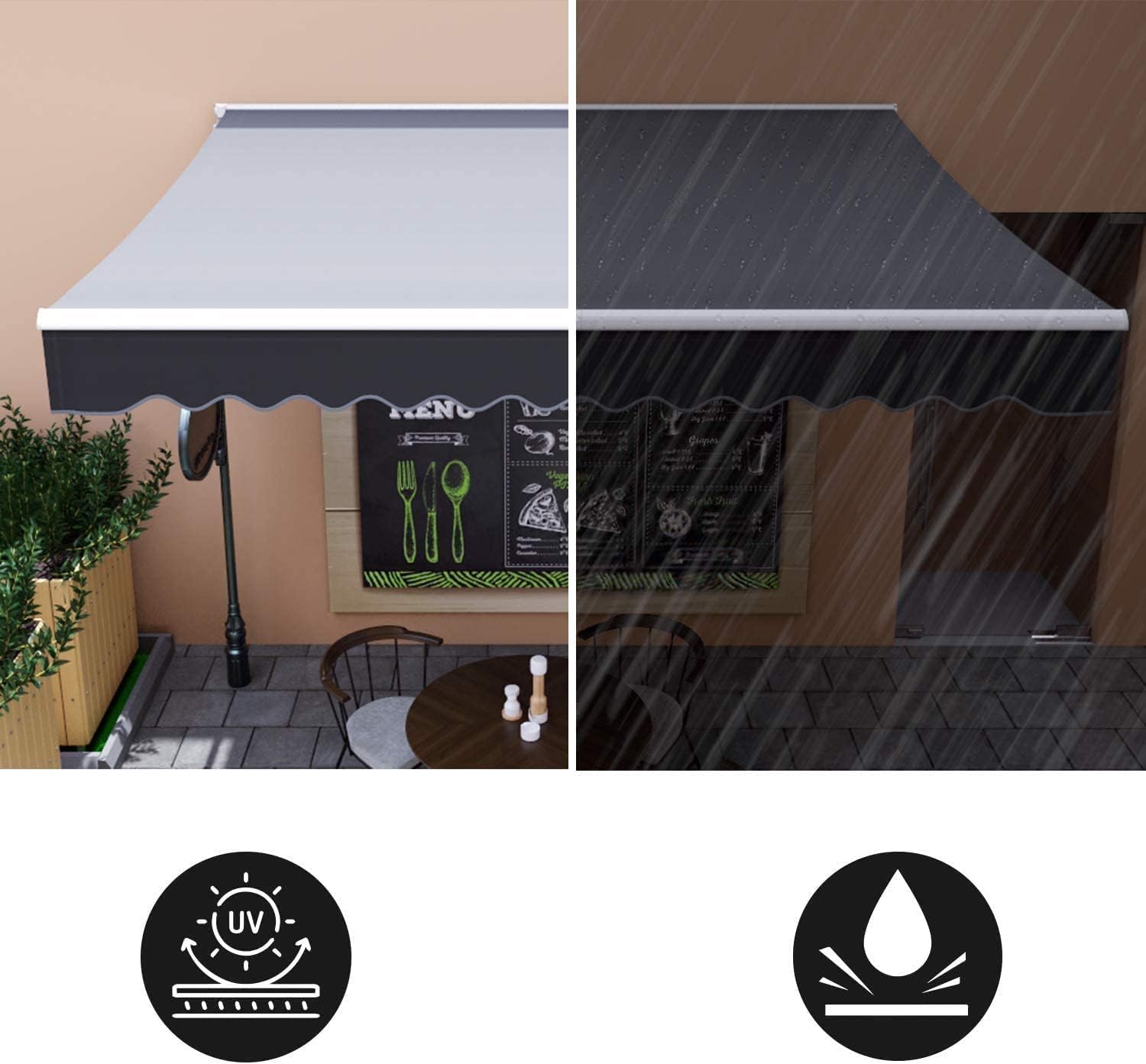 Store Banne Manuel, 250 x 200 cm, Auvent Rétractable à Bras Repliable, Store Articulé, avec Support Mural, Manivelle, Imperméable, Aluminium/Polyester, pour Balcon, Resto, Café, Anthracite – Image 2