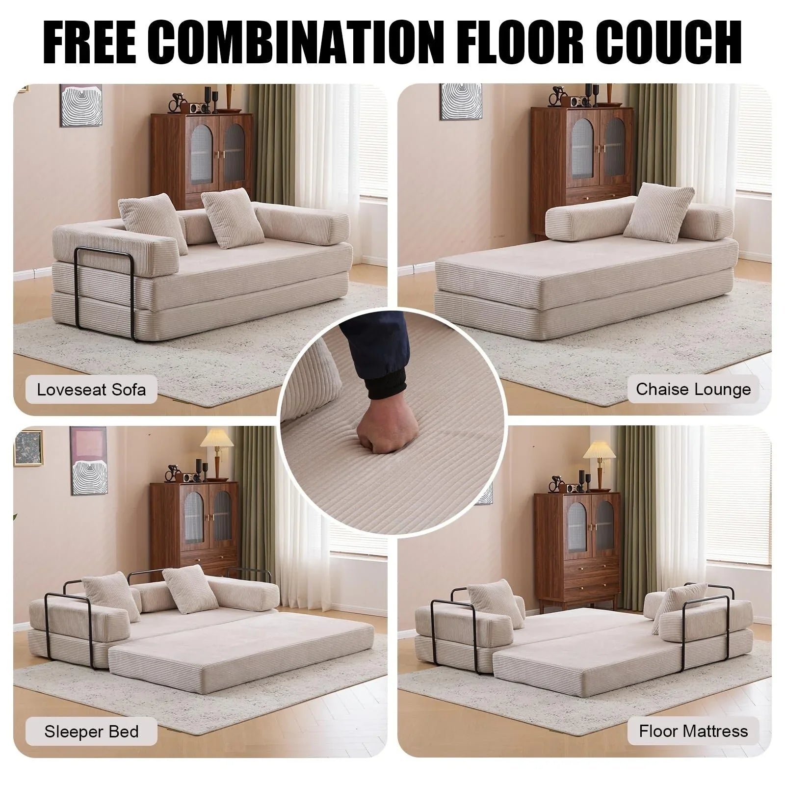 Convertible Floor Sofa Bed with Pillow Back Chenille Fabric for Living Room Bedroom – Image 25