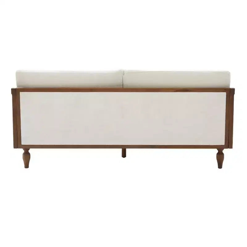 Mid-century Loveseat Sofa with Soft Upholstery, Rattan Armrests & Wooden Legs, 2-Seater Sofa for Living Room, Bedroom, or Apartment-Panipeachy – Image 20