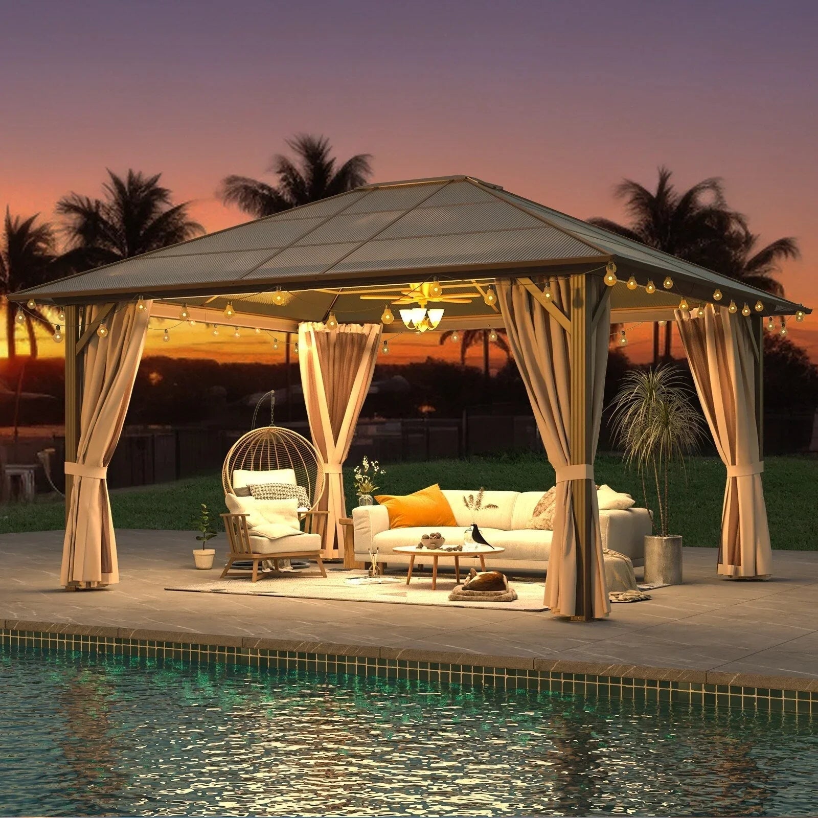 EROMMY Hardtop Gazebo,Outdoor Pergola with Double Roof & Netting & Curtains,Heavy Duty Canopy for Patio, Backyard, Pool party – Image 69