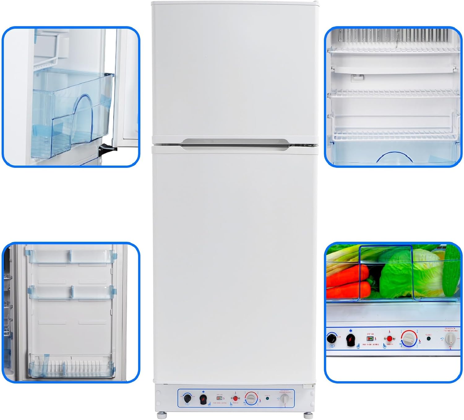 Frigo Congélateur Gaz/220V, Frigo Congélateur Combiné 175 litres (129+46), Réfrigérateur Congélateur Camping Gaz, Silencieux pour Gîte, Garage, Cabanon, Chalet, Mobile-home, Blanc – Image 6