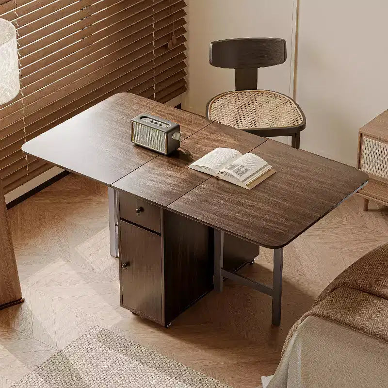 ATJafurn 59'' Foldable Dining Table with Drop Leaves for Small Space, Rectangular Wooden Extendable kitchen Table with Wheels and Storage – Image 12