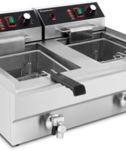 Friteuse Professionnelle Inox 2 x 10L avec Robinet - Haute Capacité pour Frites et Beignets - Snack, Restaurant, Traiteur - Equipementpro