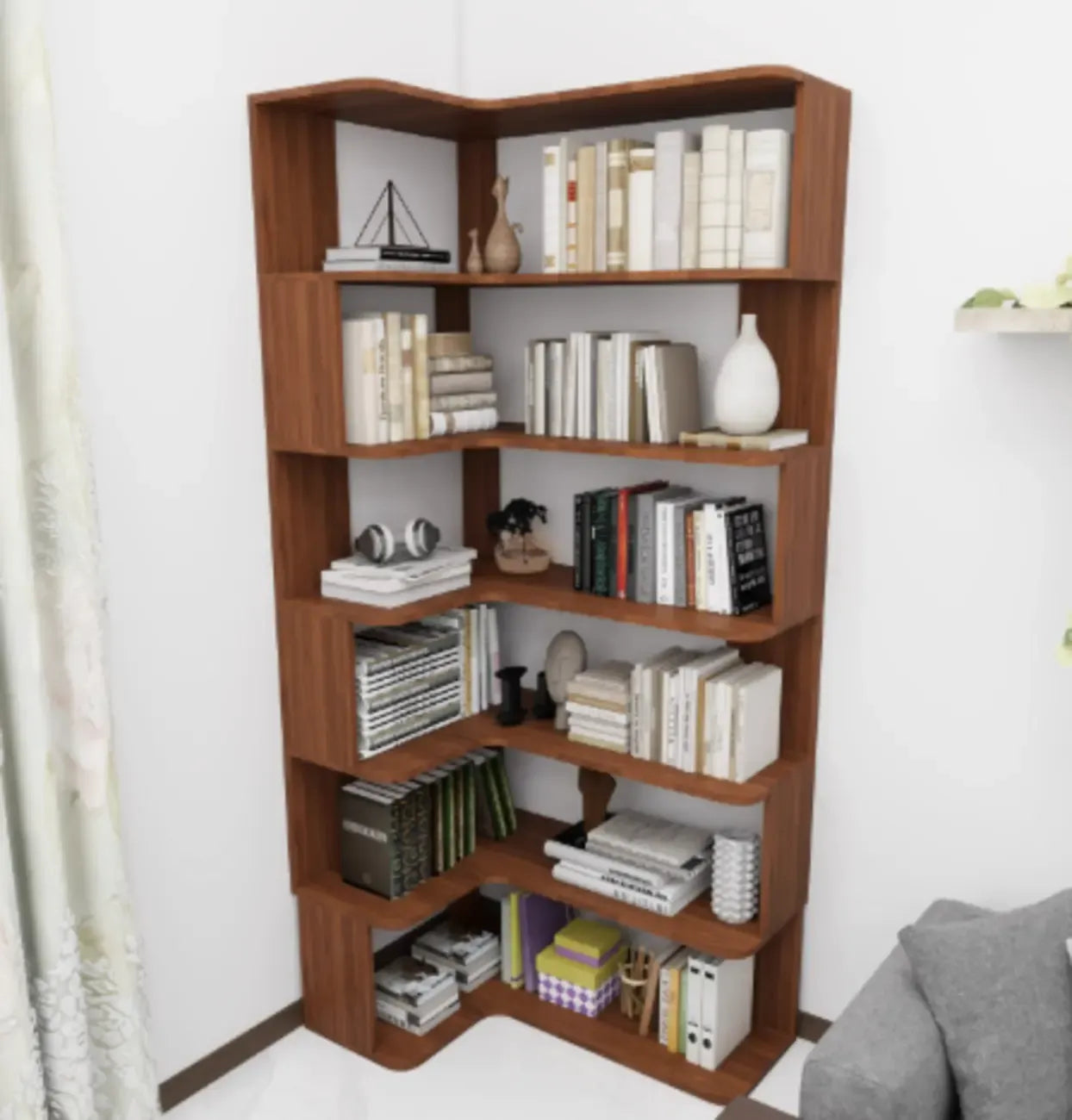 Manufactured Wood Corner Bookshelf with 6 Shelves – Image 35