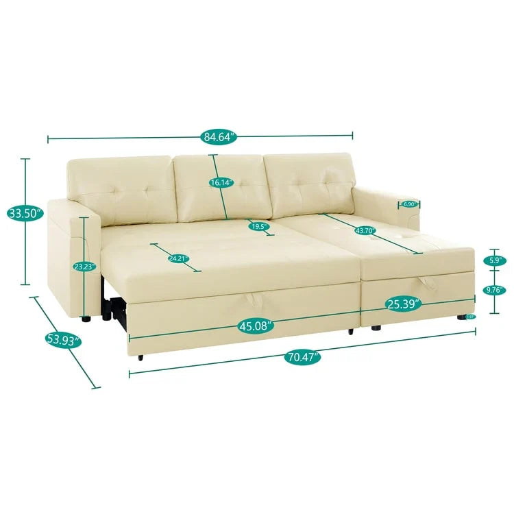 Convertible Reversible Sectional Sofa with Pull-Out Sleeper Bed, Hidden Storage Chaise, and Durable Legs – Image 58