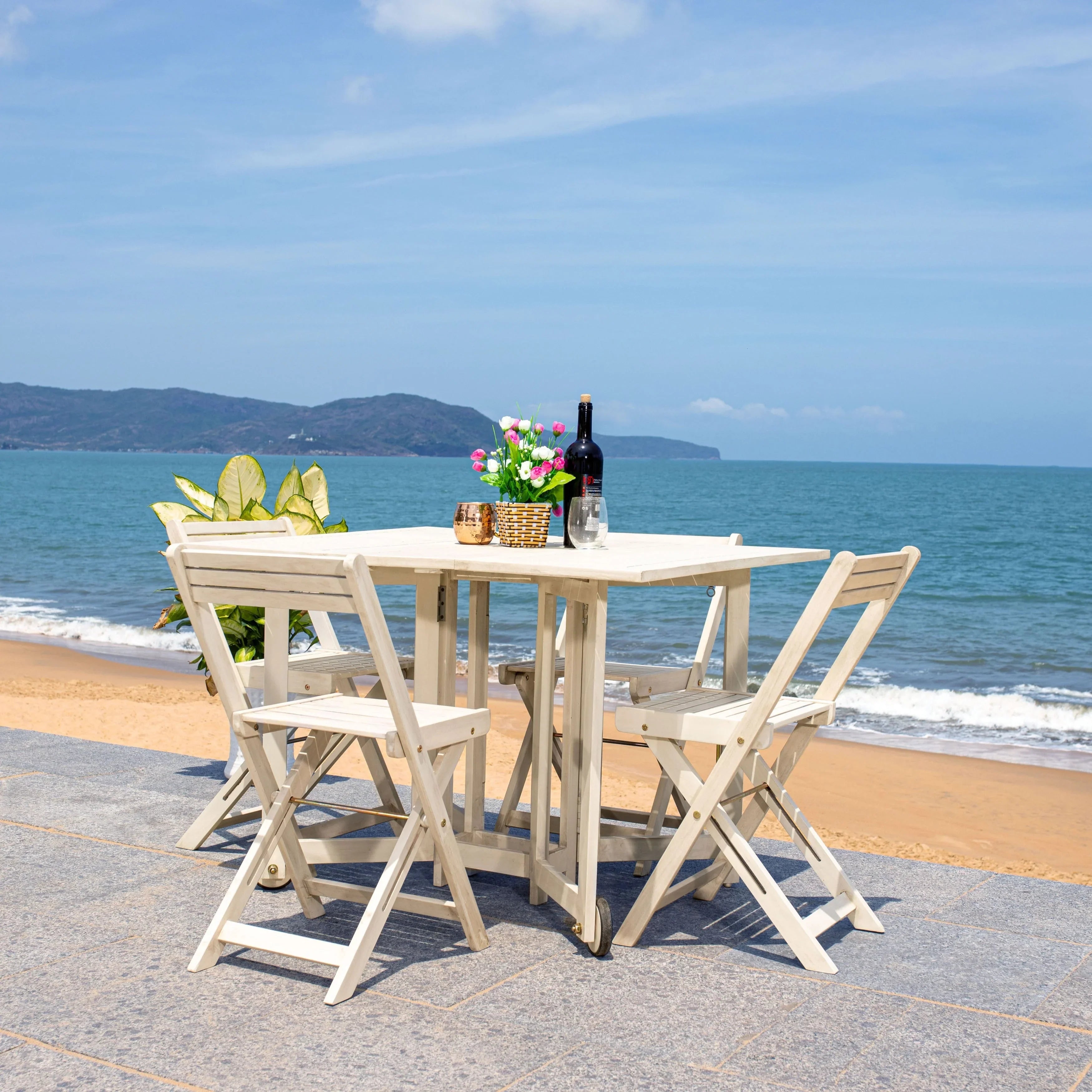 SAFAVIEH Outdoor Brandy 5-Piece Outdoor Dining Table Set - 43Wx35Dx29H – Image 45