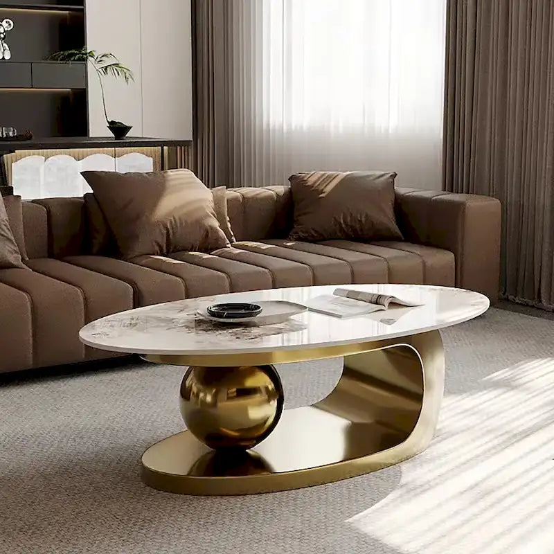 51 Modern Pandora Oval Coffee Table with Glossy Sintered stone top, Luxury Coffee Table, Stainless Steel Legs for Livingroom – Image 25