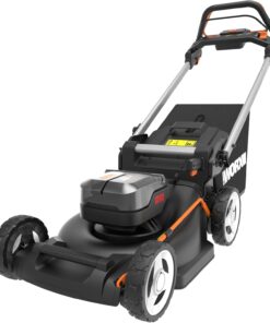 WORX Tondeuse à Gazon tractée Brushless sans Fil 40V WG749E, jusqu'à 500m² sur Une Charge, diam. 46cm, Coupe jusqu'aux Bordures, Sac de 55 L, Mulching, livée avec 2 Batteries 4Ah et Chargeur