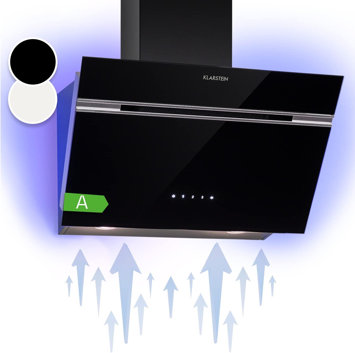 Klarstein Alina 60 Hotte Aspirante - 600 m3/h, Panneau Tactile, LED Multicolore, Silencieuse 63 dB, Énergie Classe A, Hotte Décorative, 60 cm, Noir