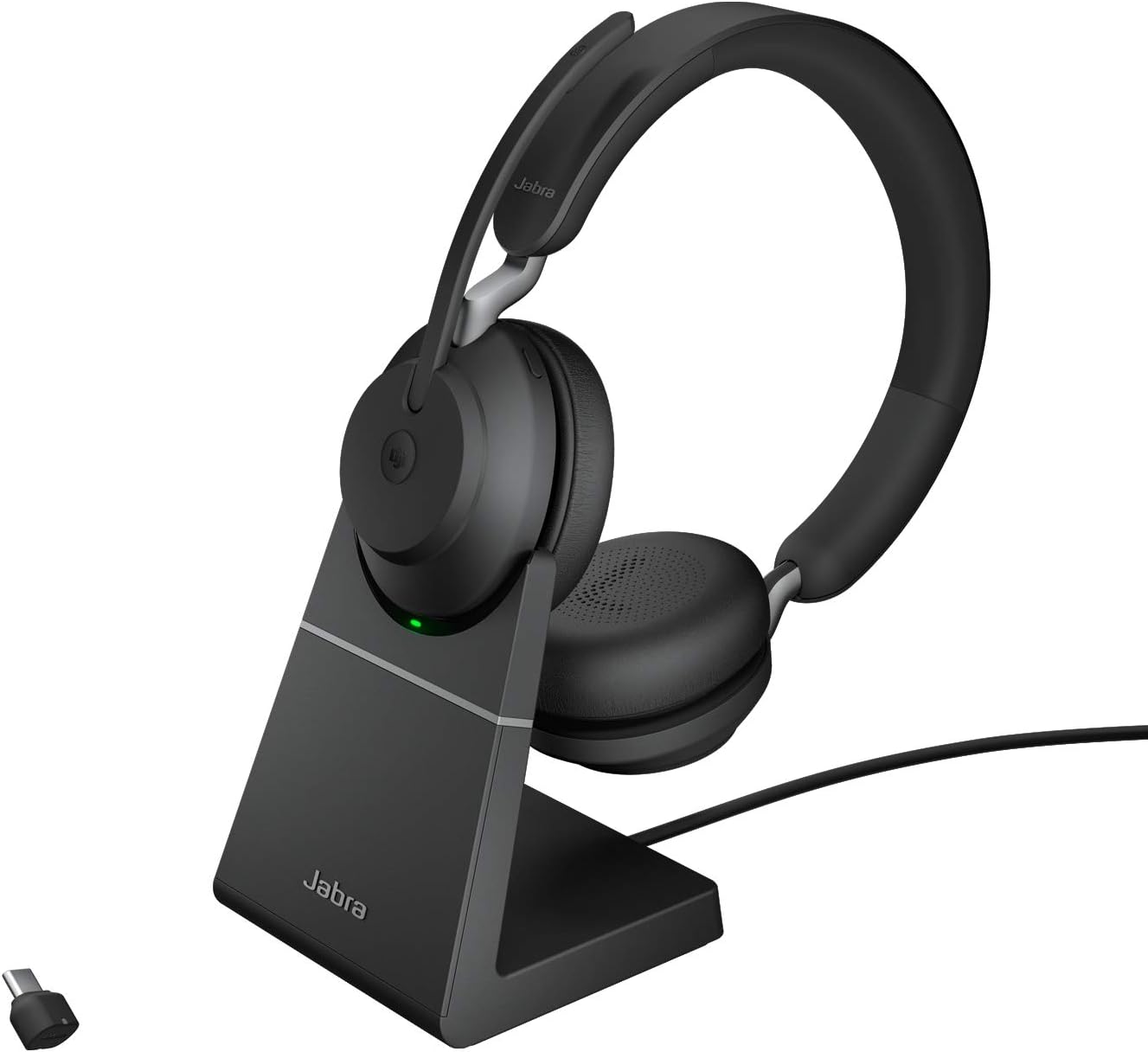 Jabra Evolve2 65 Casque PC Sans Fil avec Station de Charge - Casque Audio Certifié Microsoft Teams avec Batterie Longue Durée - Adaptateur Bluetooth USB-C - Noir
