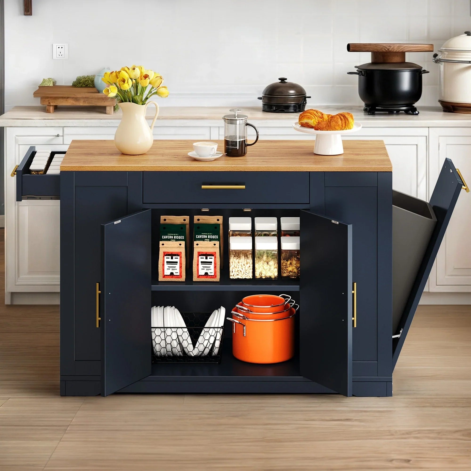 Moasis 53-inch Rolling Kitchen Island Storage Cabinet Portable Mobile Kitchen Cart – Image 30