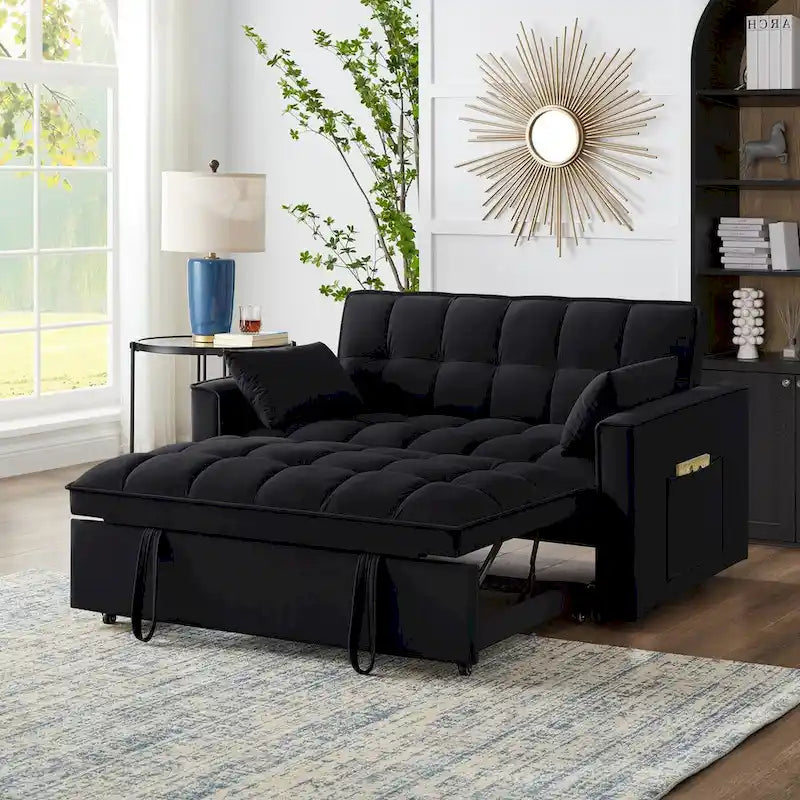 4 in1 Loveseat Sofa Bed with Armrests & Storage Pockets, Multi-Function Tufted Pull-out Sofa Bed with Adjustable Backrest – Image 55