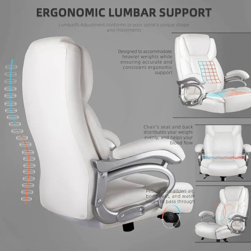 Bossin Big and Tall Executive Office Chair,500LBS Adjustable Lumbar Support Ergonomic Chair with High Back PU Leather Computer – Image 21