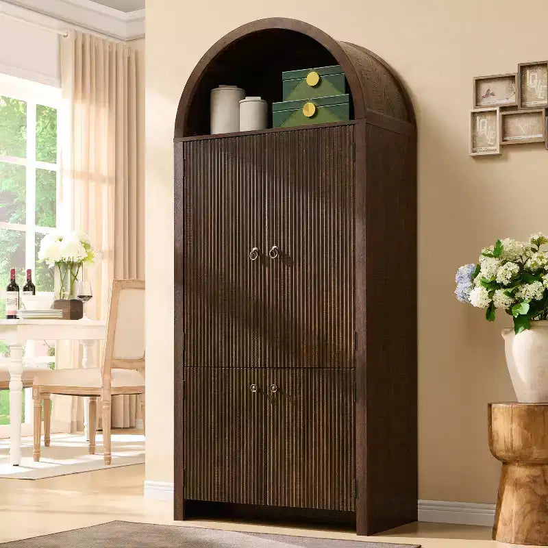71 Tall Arched Kitchen Pantry, Modern Storage Cabinet with 3 Adjustable Shelves, 6 Door Shelves, for Kitchen, Living Room – Image 20
