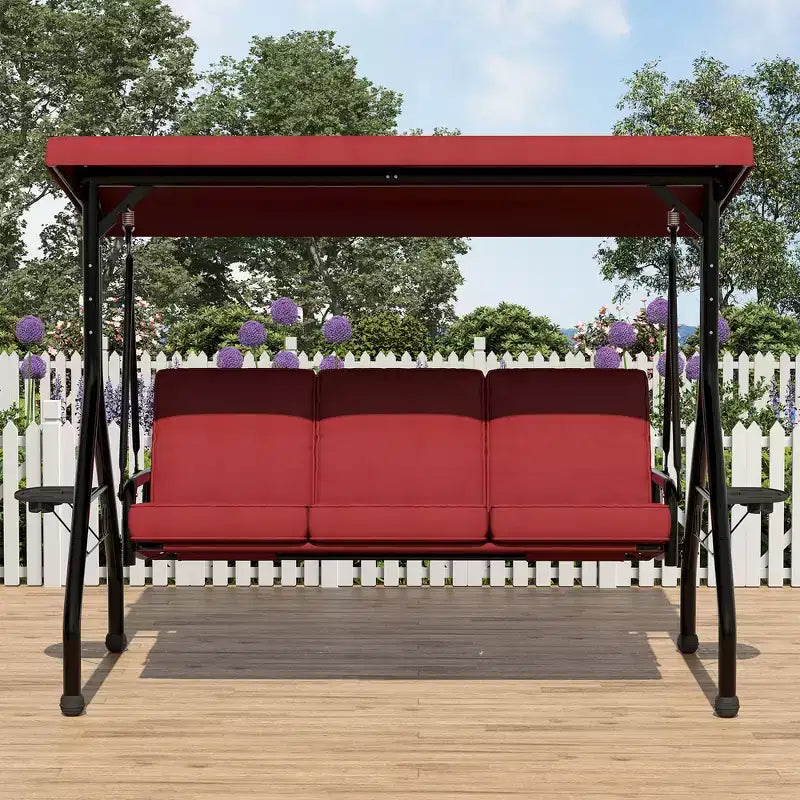 Coolmee 3 Seat Outdoor Porch Swing, 2-in-1 Patio Swing Chair with Thickened Removable Cushions, Weather Resistant Steel Frame for Backyard, Garden – Image 4
