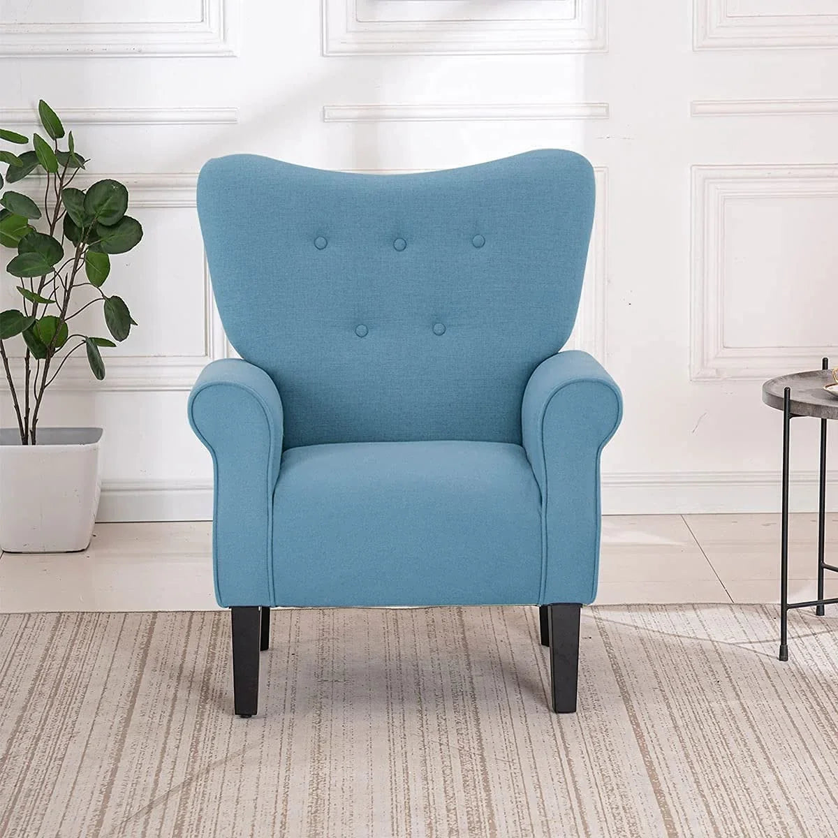 Erommy Modern Accent Chair, High Back Armchair, Upholstered Fabric Button Single Sofa with Wooden Legs for Living Room – Image 83