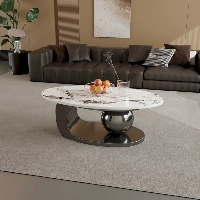 51 Modern Pandora Oval Coffee Table with Glossy Sintered stone top, Luxury Coffee Table, Stainless Steel Legs for Livingroom – Image 36