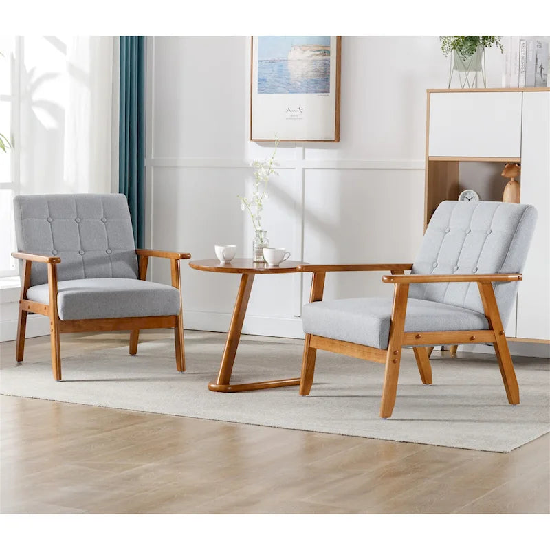 Mid Century Modern Accent Chairs Set of 2 with Side Table – Image 2