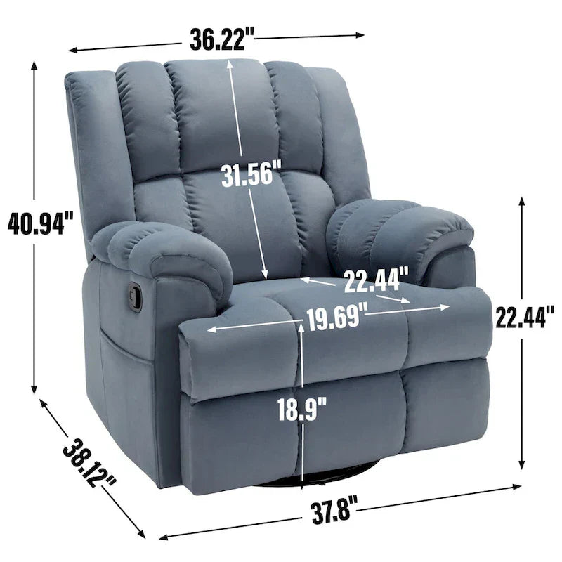 Lazy Boy Swivel Rocker Fabric Recliner Chair, Overstuffed Large Manual Recliner Glider with Pillow Top Arms and Cushion Back – Image 21