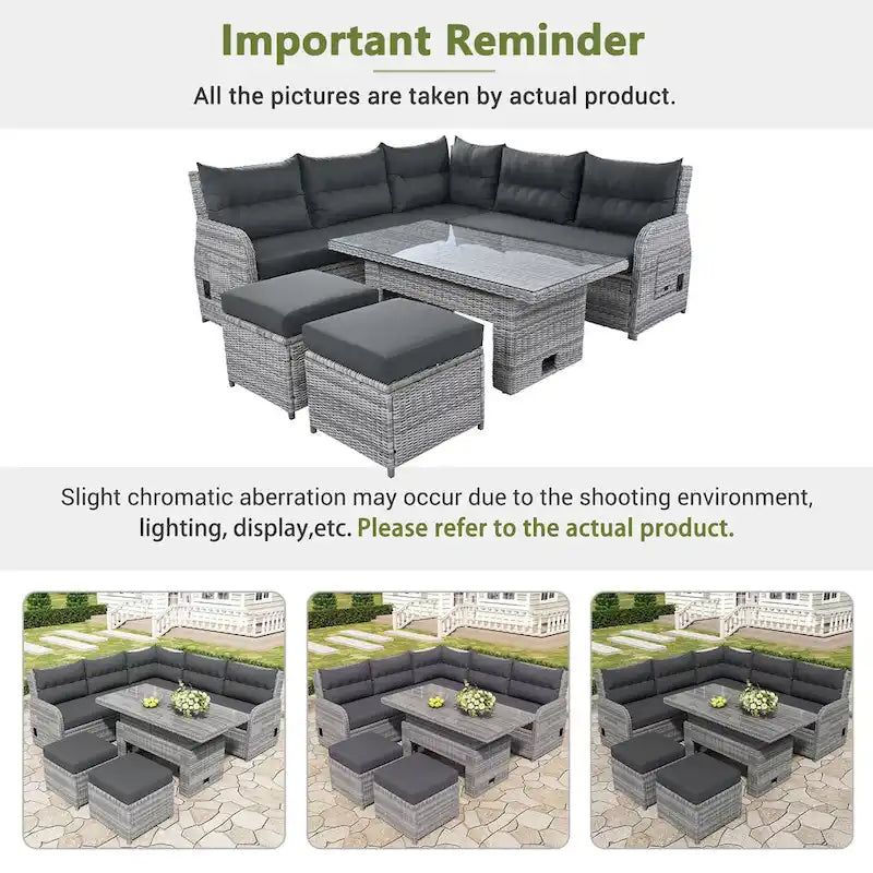 Outdoor Rattan Sectional Sofa Set with Adjustable Table & Recliners – Image 9