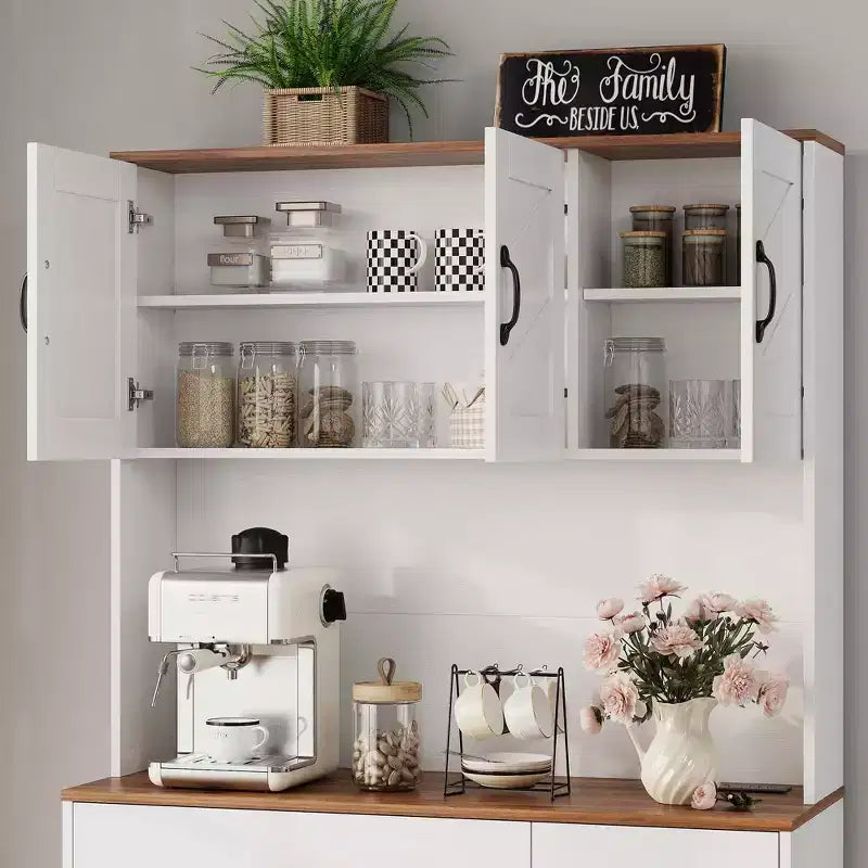 71 Kitchen Pantry Cabinet with Charging Station, Large Countertop, Microwave Stand & 2 Drawers,Hutch Storage for Dining & Living Room – Image 8