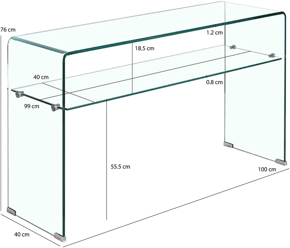 Meubletmoi Console en Verre Transparent 100 cm avec Tablette - Table d'entrée Design Contemporain - Ice – Image 3