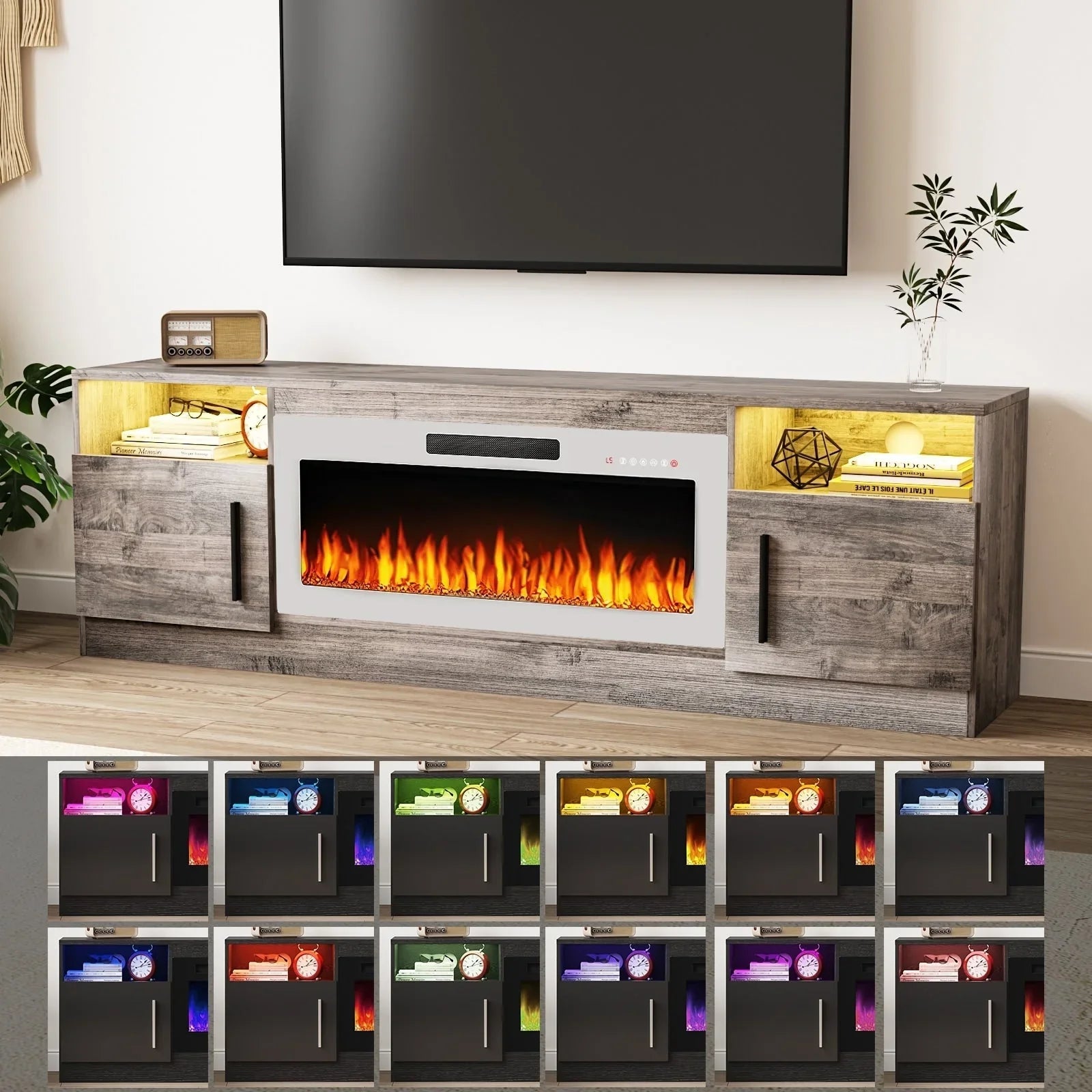 Bossin 70 Fireplace TV Stand with 36 Electric Fireplace, TV Stand for TVs Up to 80, 16 Colors LED Lights/Entertainment Center – Image 54
