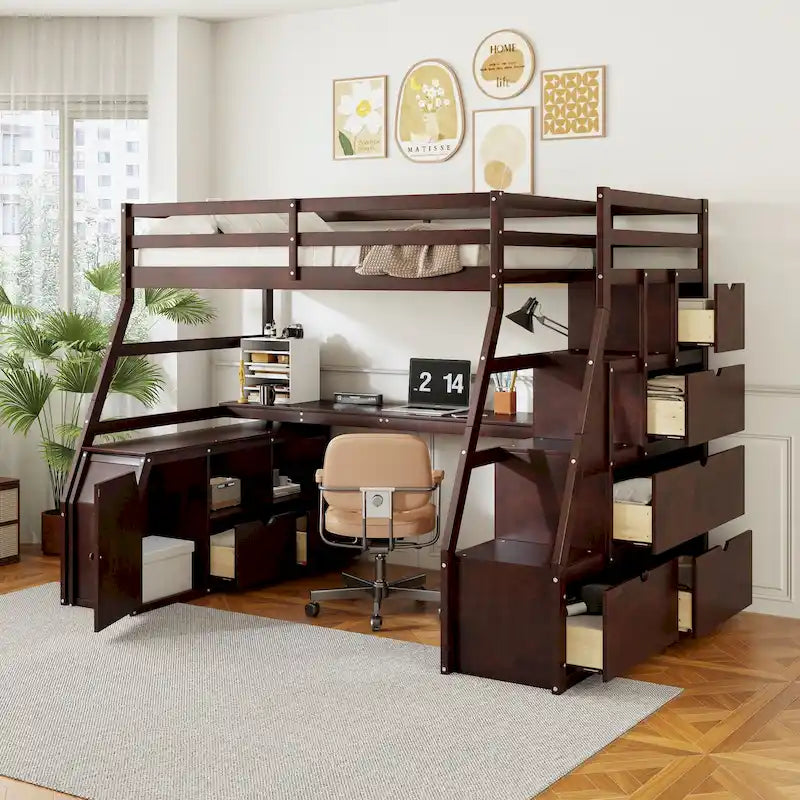 Full Pine Loft Bed with Desk and Storage – Image 16